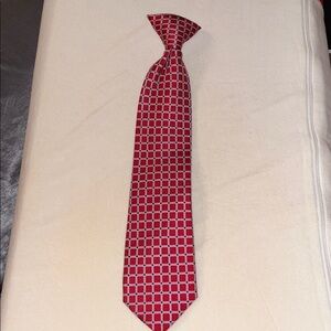Chaps boy’s CLIP ON silk tie red navy white windowpane handmade worn 1X EUC